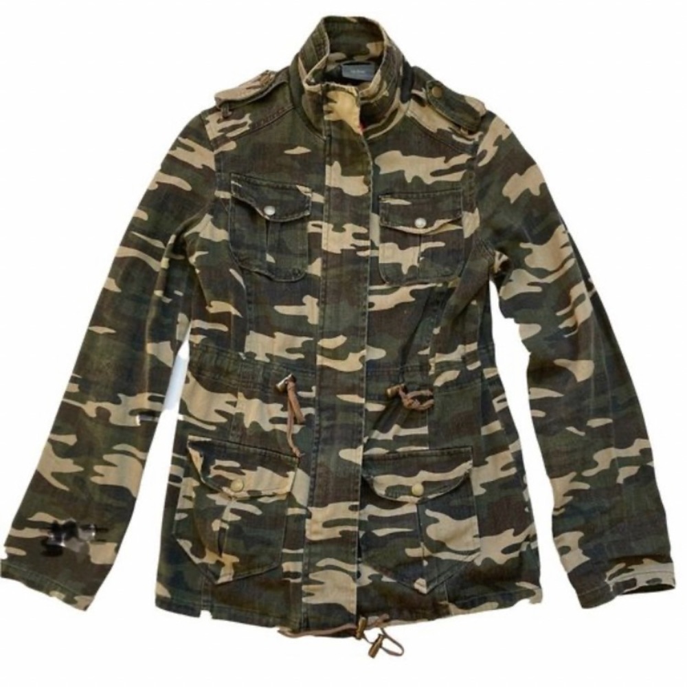 Quinn Green Camouflage Utility Jacket Lightweight Cinch Waist Coat Size: Large